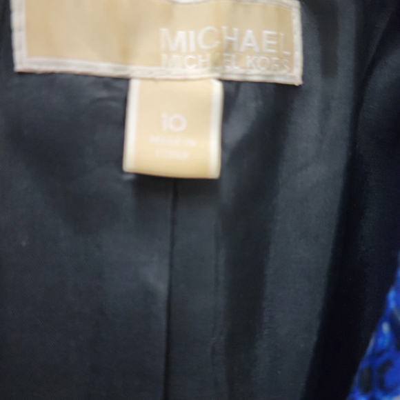 Michael Kors Blazer Womens 10 Black Blue Reptile Animal Print 3/4 Sleeves - Picture 6 of 6